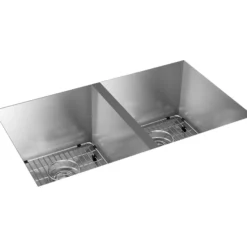 Elkay Crosstown 31" Stainless Steel Kitchen Sink, 50/50 Double Bowl, 16 Gauge, Polished Satin, EFRU311810TC