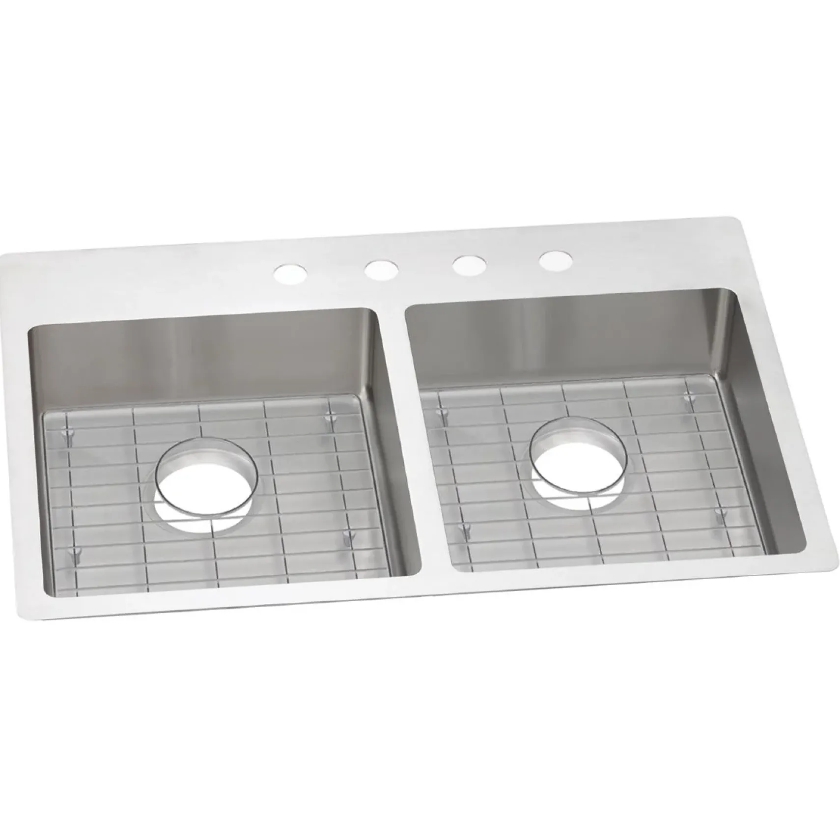 Elkay Crosstown 33" Stainless Steel Kitchen Sink, 50/50 Double Bowl, 18 Gauge, Sink Kit, Polished Satin, 3 Faucet Hole, ECTSRAD33226TBG3