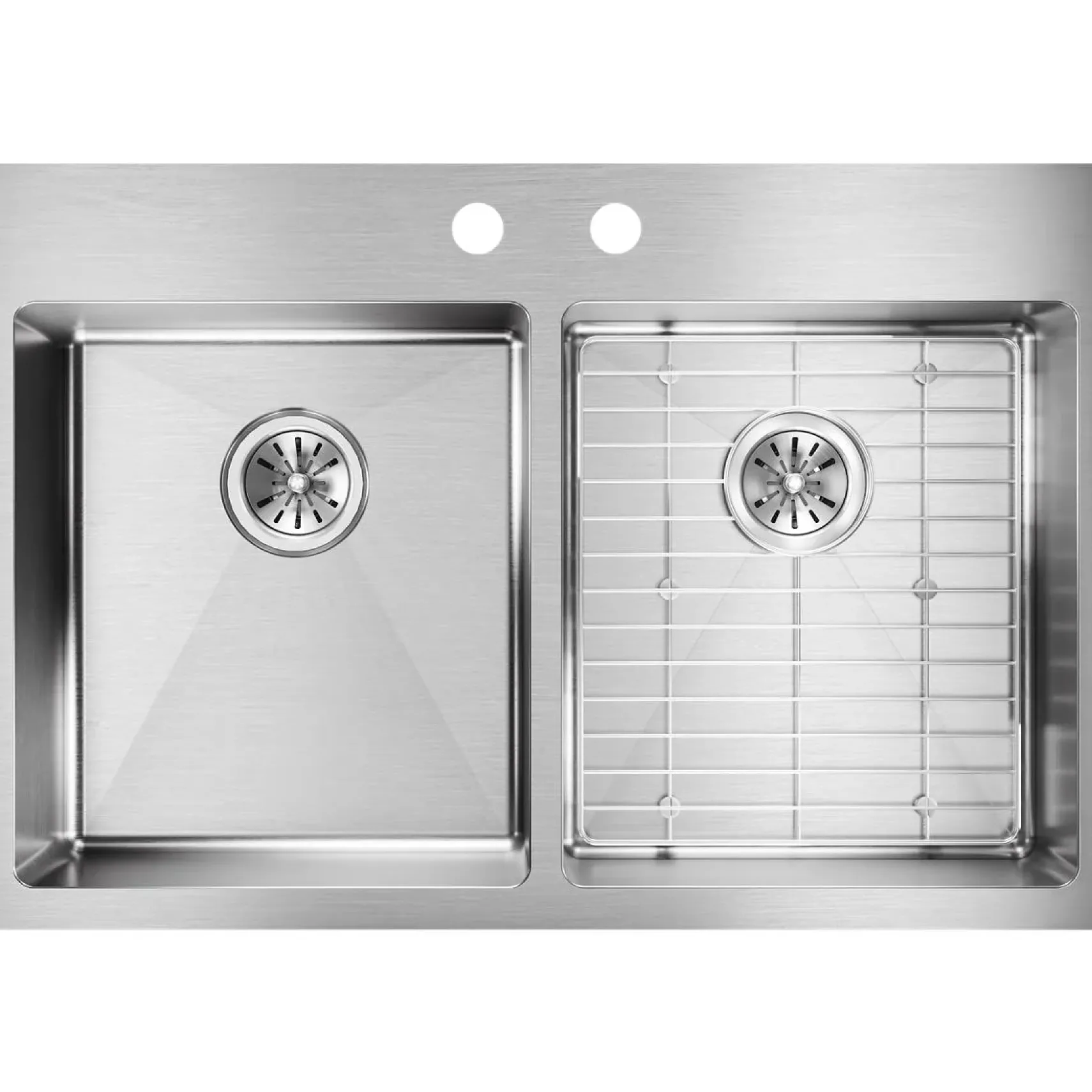 Elkay Crosstown 33" Stainless Steel Kitchen Sink, 50/50 Double Bowl, 18 Gauge, Sink Kit, Polished Satin, 2 Faucet Hole, ECTSRAD33226TBG2