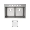 Elkay Crosstown 33" Stainless Steel Kitchen Sink, 50/50 Double Bowl, 18 Gauge, Sink Kit, Polished Satin, 5 Faucet Hole, ECTSRA33229TBG5