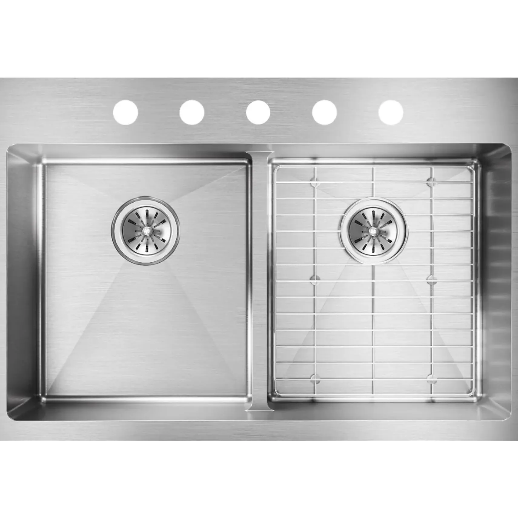 Elkay Crosstown 33" Stainless Steel Kitchen Sink, 50/50 Double Bowl, 18 Gauge, Sink Kit, Polished Satin, 5 Faucet Hole, ECTSRA33229TBG5