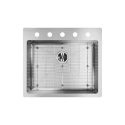 Elkay Crosstown 25" Stainless Steel Kitchen Sink Kit, Polished Satin, 5 Faucet Hole, ECTSR25229TBG5
