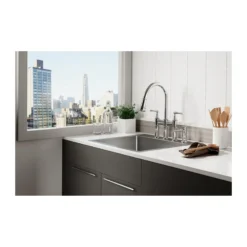 Elkay Crosstown 25" Stainless Steel Kitchen Sink Kit, Polished Satin, 5 Faucet Hole, ECTSR25229TBG5