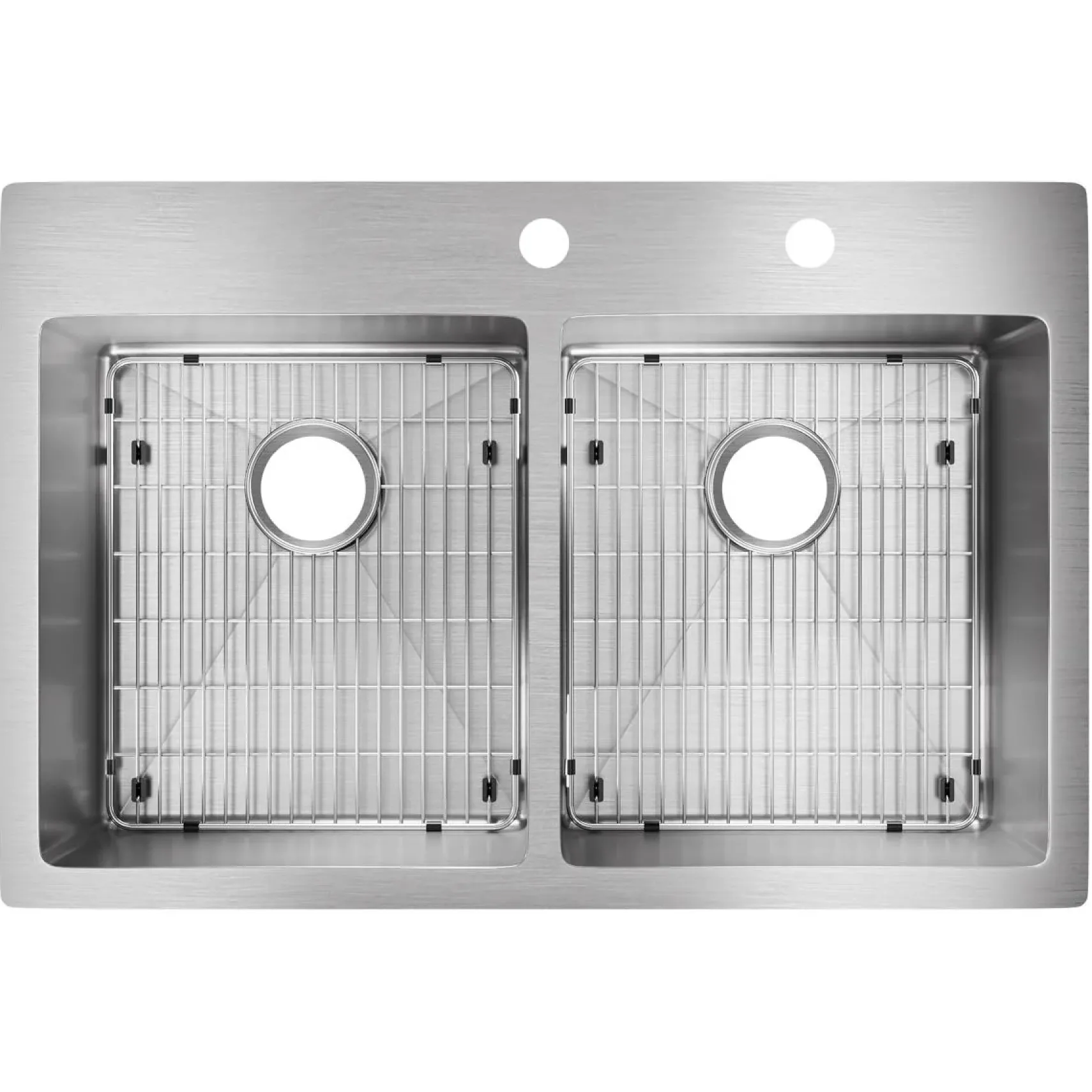 Elkay Crosstown 33" Stainless Steel Kitchen Sink, 50/50 Double Bowl, 18 Gauge, Sink Kit, Polished Satin, FR2 Faucet Hole, ECTSR33229TBGFR2