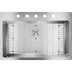 Elkay Crosstown 33" Stainless Steel Kitchen Sink Kit, Polished Satin, 5 Faucet Hole, ECTSRS33229TBG5