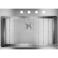 Elkay Crosstown 33" Stainless Steel Kitchen Sink Kit, Polished Satin, 4 Faucet Hole, ECTSRS33229TBG4