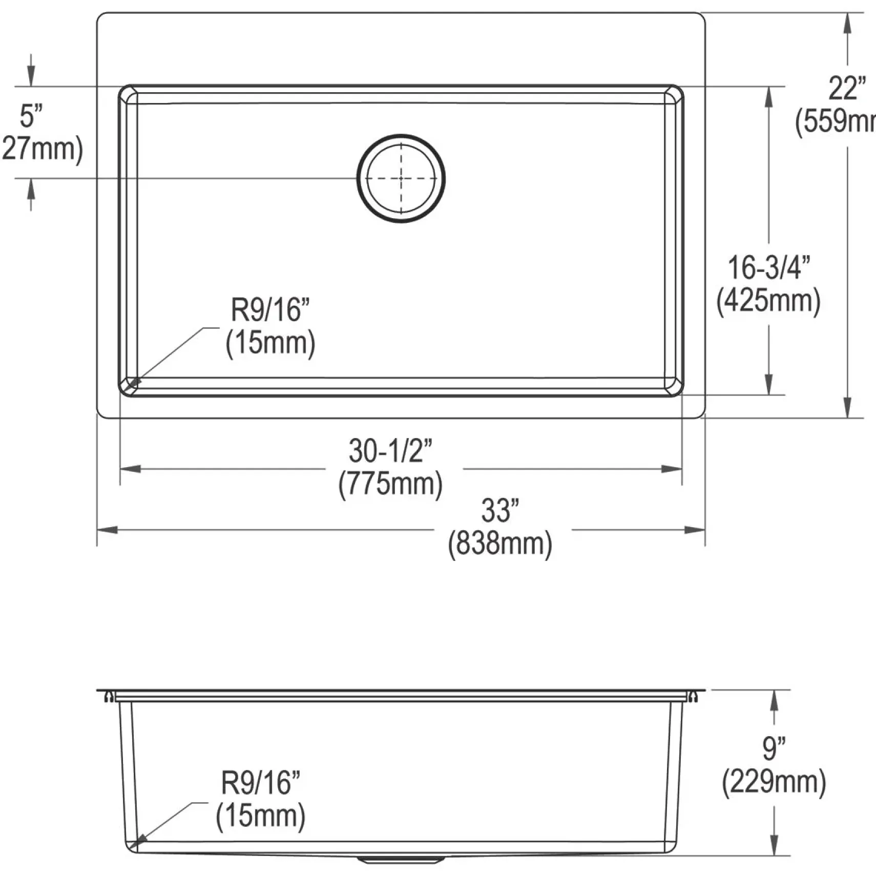 Elkay Crosstown 33" Stainless Steel Kitchen Sink Kit, Polished Satin, 4 Faucet Hole, ECTSRS33229TBG4