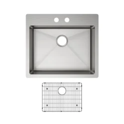 Elkay Crosstown 25" Stainless Steel Kitchen Sink Kit, Polished Satin, 2 Faucet Hole, ECTSRAD25226TBG2