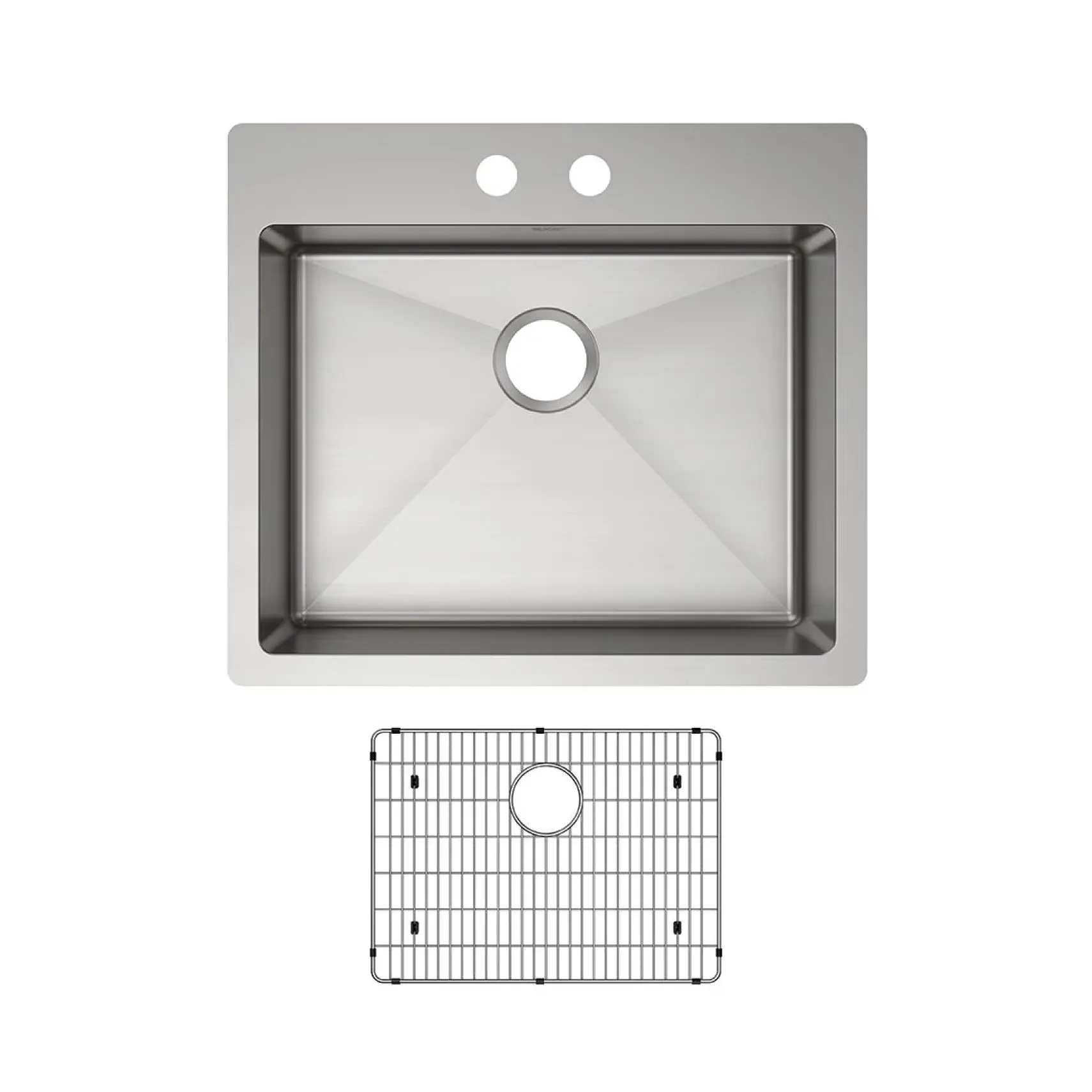 Elkay Crosstown 25" Stainless Steel Kitchen Sink Kit, Polished Satin, 2 Faucet Hole, ECTSRAD25226TBG2