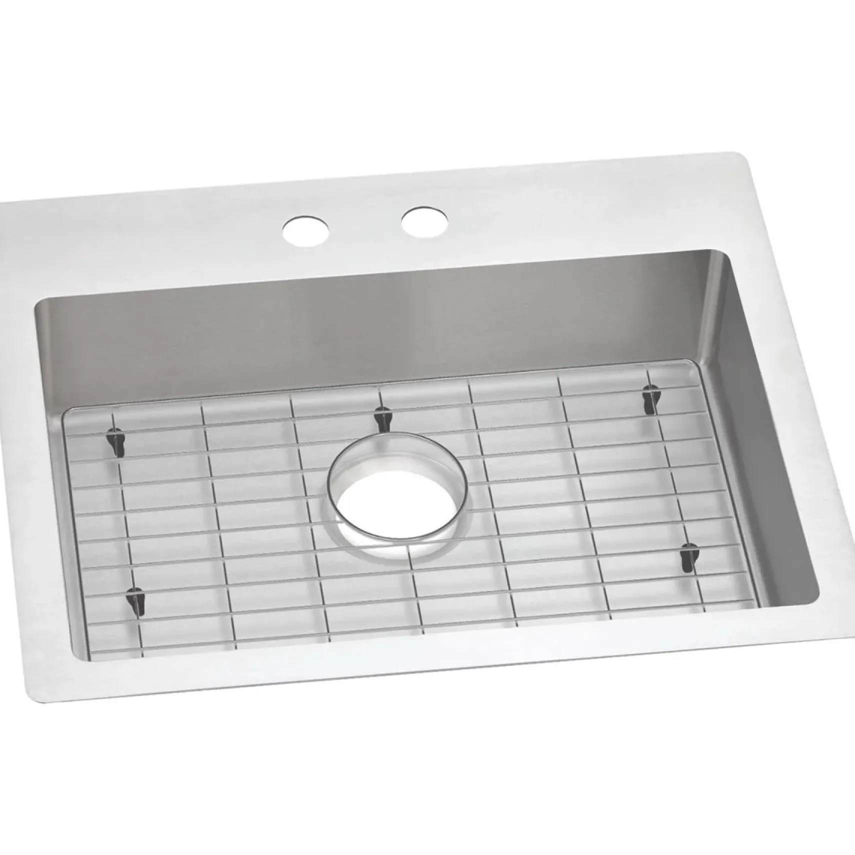 Elkay Crosstown 25" Stainless Steel Kitchen Sink Kit, Polished Satin, 2 Faucet Hole, ECTSRAD25226TBG2