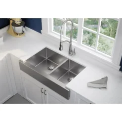 Elkay Crosstown 36" Stainless Steel Farmhouse Kitchen Sink, 60/40 Double Bowl, 18 Gauge, Polished Satin, ECTRUF32179R