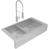 Elkay Crosstown 36" Stainless Steel Farmhouse Sink with Faucet, 50/50 with Aqua Divide Double Bowl, Polished Satin, 18 Gauge, ECTRUFA32179FCC