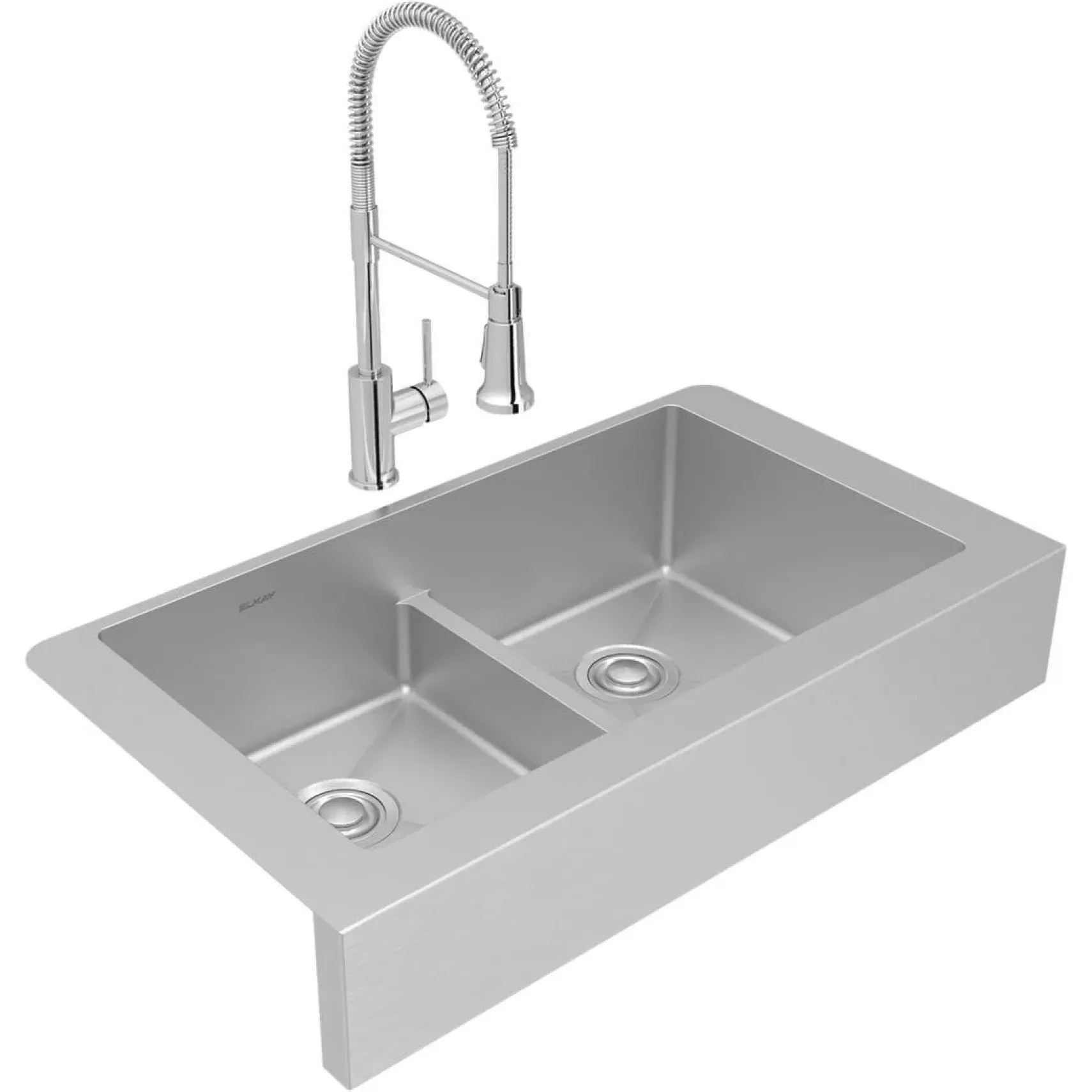 Elkay Crosstown 36" Stainless Steel Farmhouse Sink with Faucet, 50/50 with Aqua Divide Double Bowl, Polished Satin, 18 Gauge, ECTRUFA32179FCC