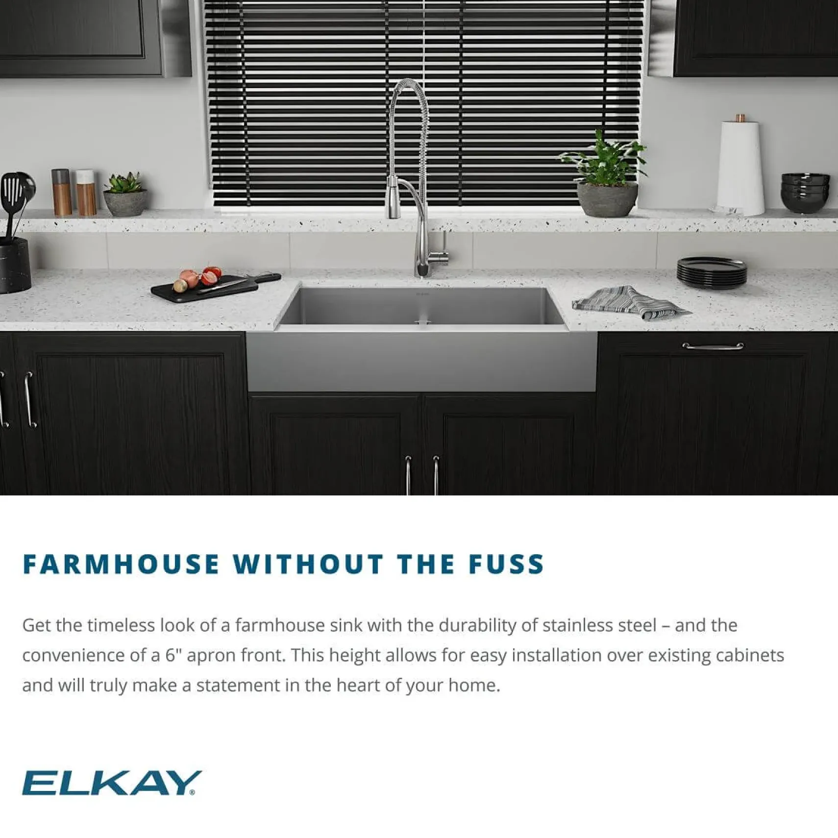 Elkay Crosstown 36" Stainless Steel Farmhouse Sink with Faucet, 50/50 with Aqua Divide Double Bowl, Polished Satin, 18 Gauge, ECTRUFA32179FCC