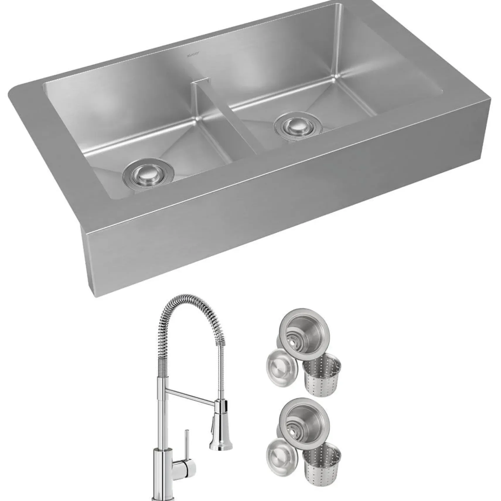 Elkay Crosstown 36" Stainless Steel Farmhouse Sink with Faucet, 50/50 with Aqua Divide Double Bowl, Polished Satin, 18 Gauge, ECTRUFA32179FCC