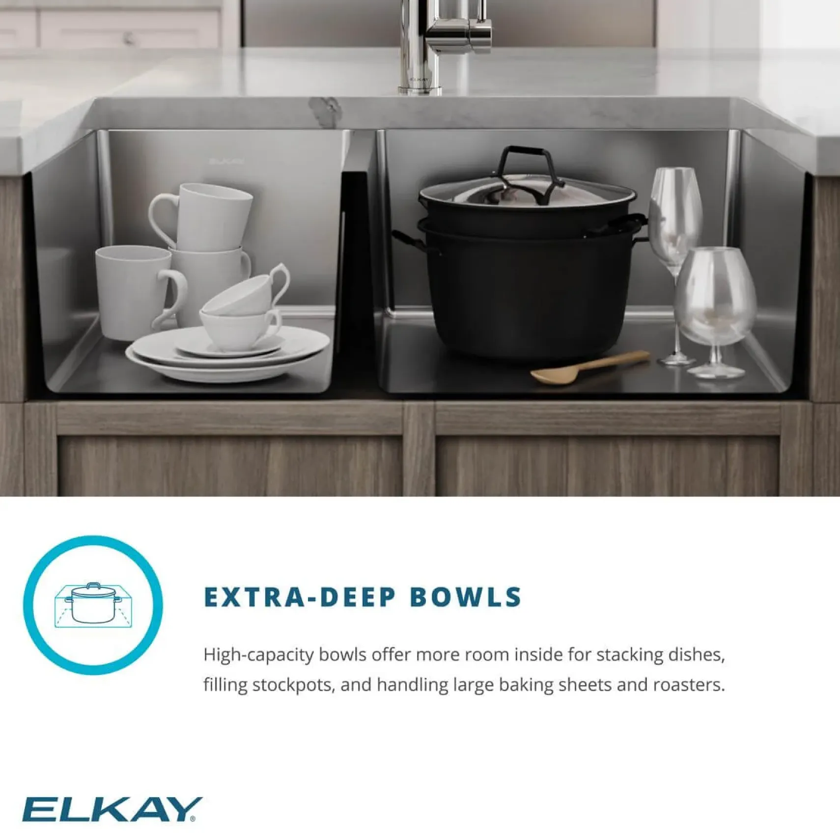 Elkay Crosstown 36" Stainless Steel Farmhouse Sink with Faucet, 60/40 Double Bowl, Polished Satin, 18 Gauge, ECTRUF32179RFCC