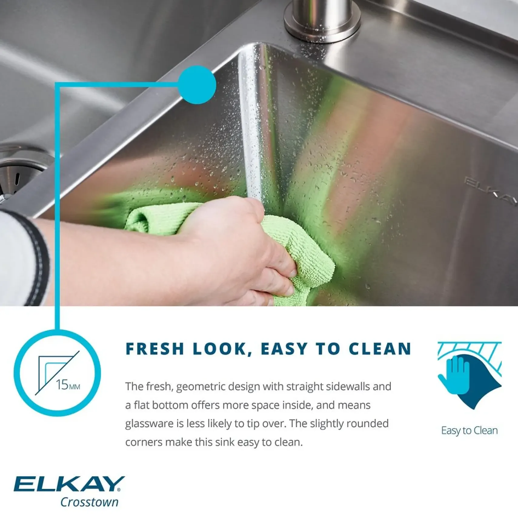 Elkay Crosstown 36" Stainless Steel Farmhouse Kitchen Sink, 18 Gauge, Polished Satin, ECTRUF30179RC
