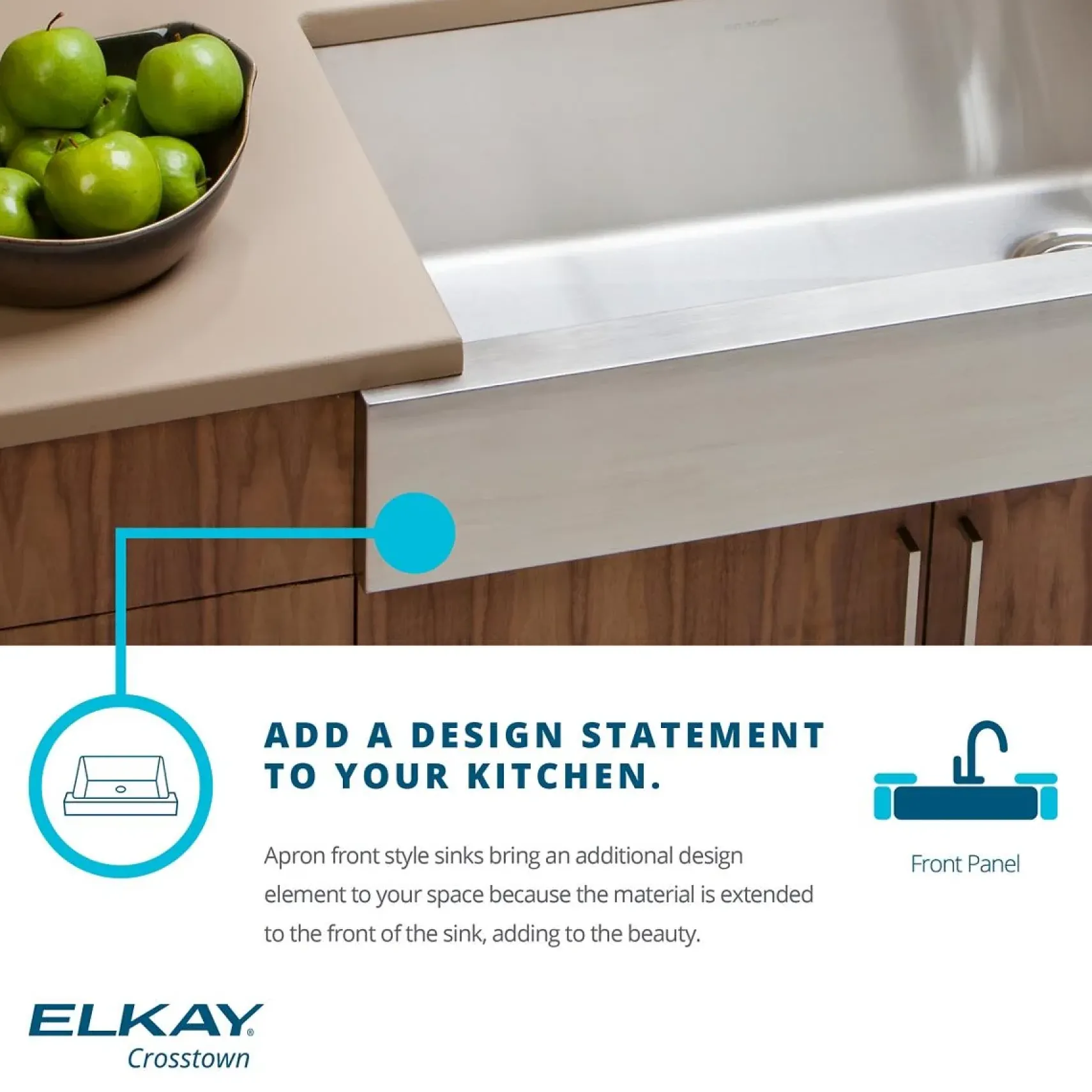 Elkay Crosstown 36" Stainless Steel Farmhouse Kitchen Sink, 18 Gauge, Polished Satin, ECTRUF30179RC