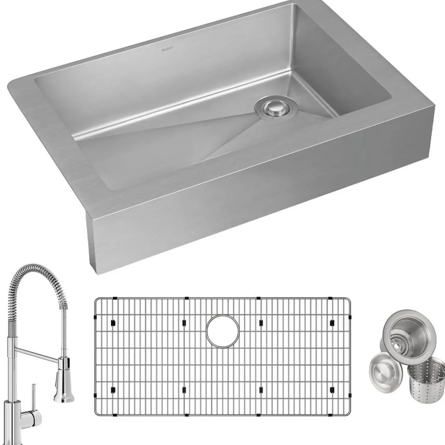 Elkay Crosstown 36" Stainless Steel Farmhouse Sink with Faucet, Single Bowl Polished Satin, 18 Gauge, ECTRUF30179RFBC