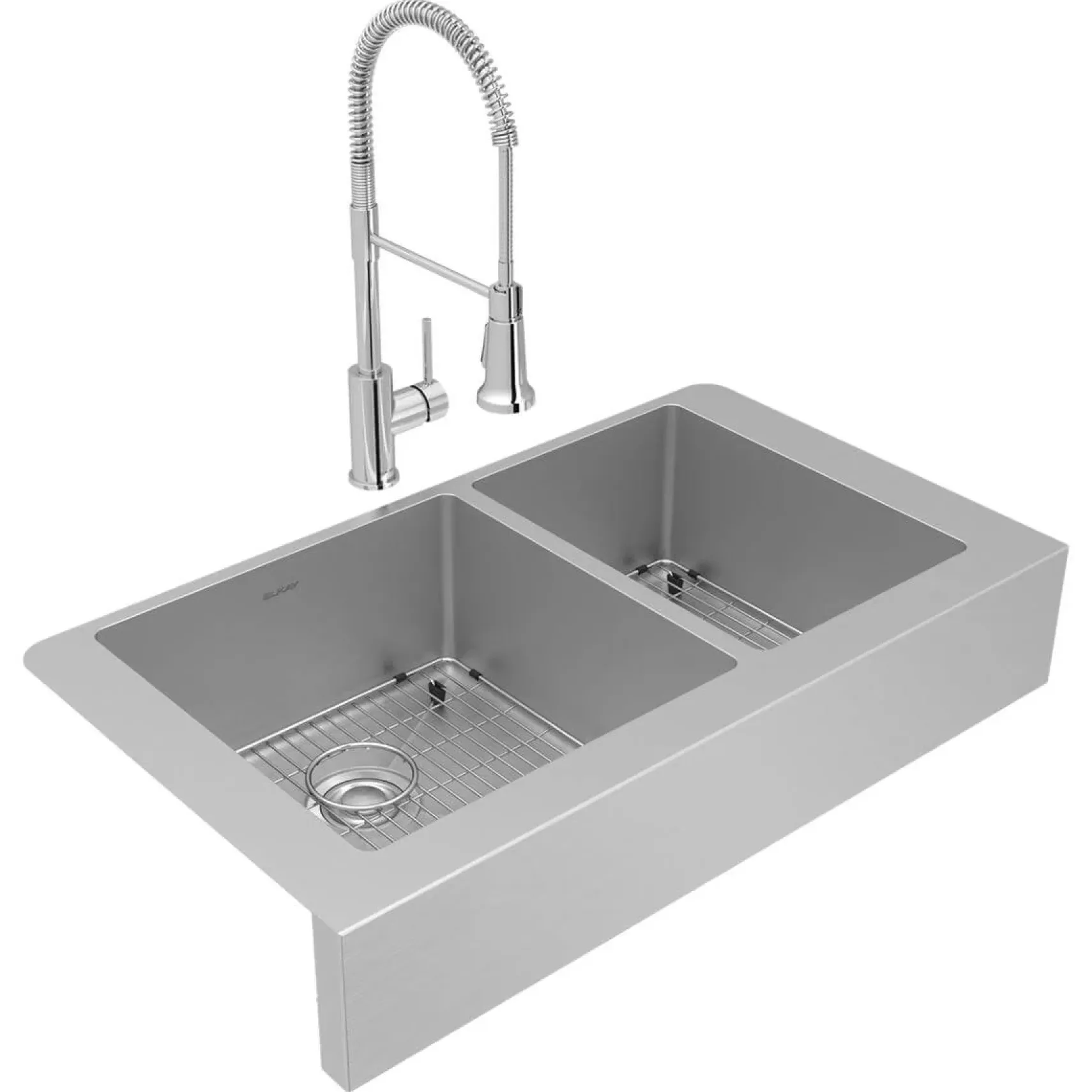Elkay Crosstown 36" Stainless Steel Farmhouse Sink with Faucet, 60/40 Double Bowl, Polished Satin, 18 Gauge, ECTRUF32179RFBC