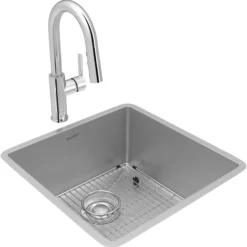 Elkay Crosstown 19" Undermount Stainless Steel Kitchen Sink with Faucet, Polished Satin, 18 Gauge, ECTRU17179TFCBC