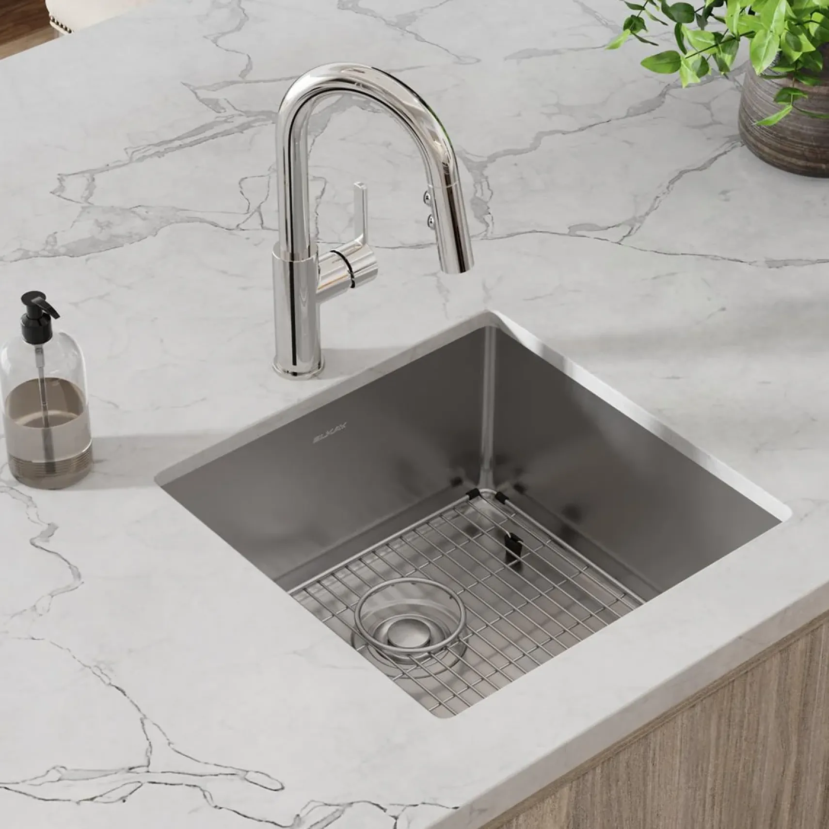 Elkay Crosstown 19" Undermount Stainless Steel Kitchen Sink with Faucet, Polished Satin, 18 Gauge, ECTRU17179TFCBC