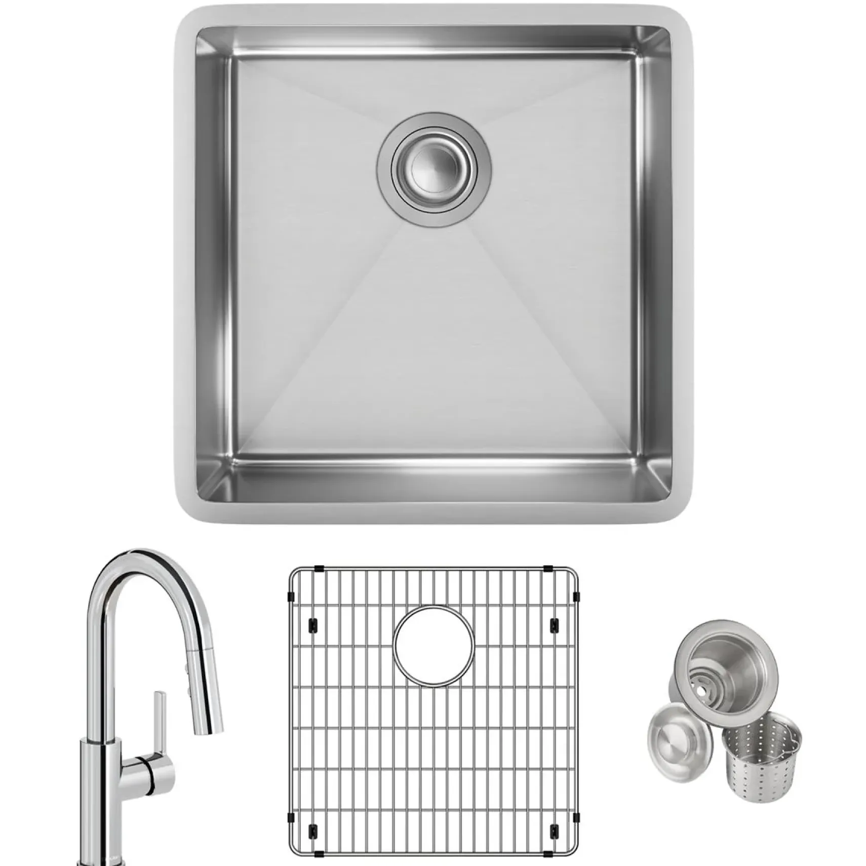 Elkay Crosstown 19" Undermount Stainless Steel Kitchen Sink with Faucet, Polished Satin, 18 Gauge, ECTRU17179TFCBC