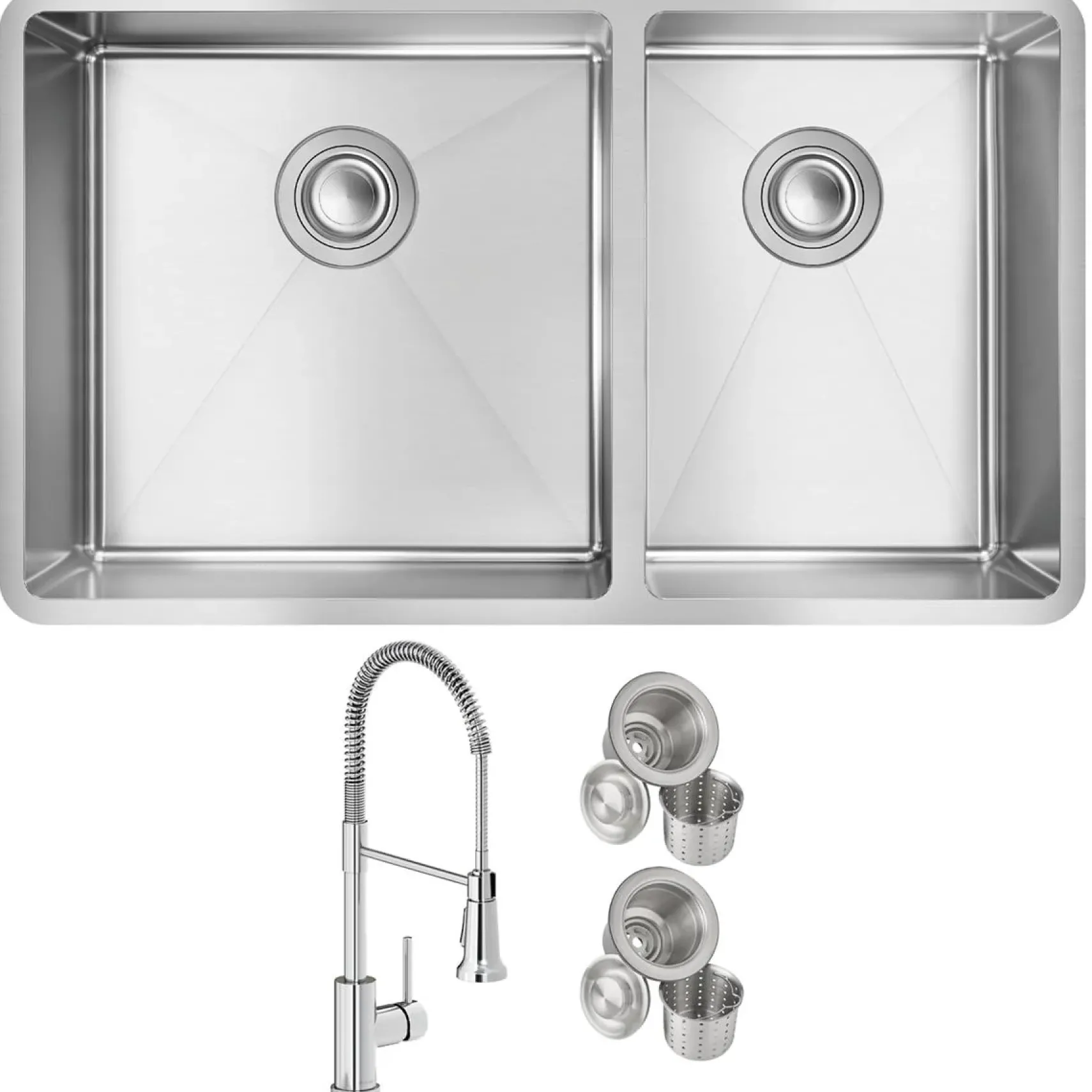 Elkay Crosstown 32" Undermount Stainless Steel Kitchen Sink with Faucet, 60/40 Double Bowl, Polished Satin, 18 Gauge, ECTRU32179RTFCC