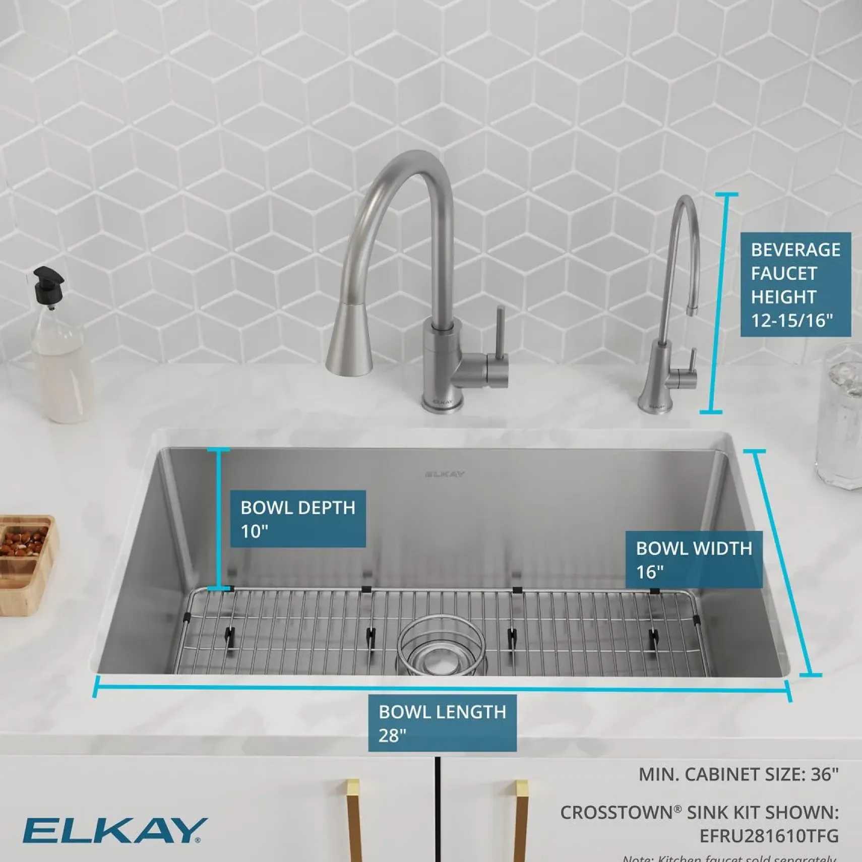 Elkay Crosstown 31" Undermount Stainless Steel Kitchen Sink Kit with Faucet, 16 Gauge, EFRU281610TFG