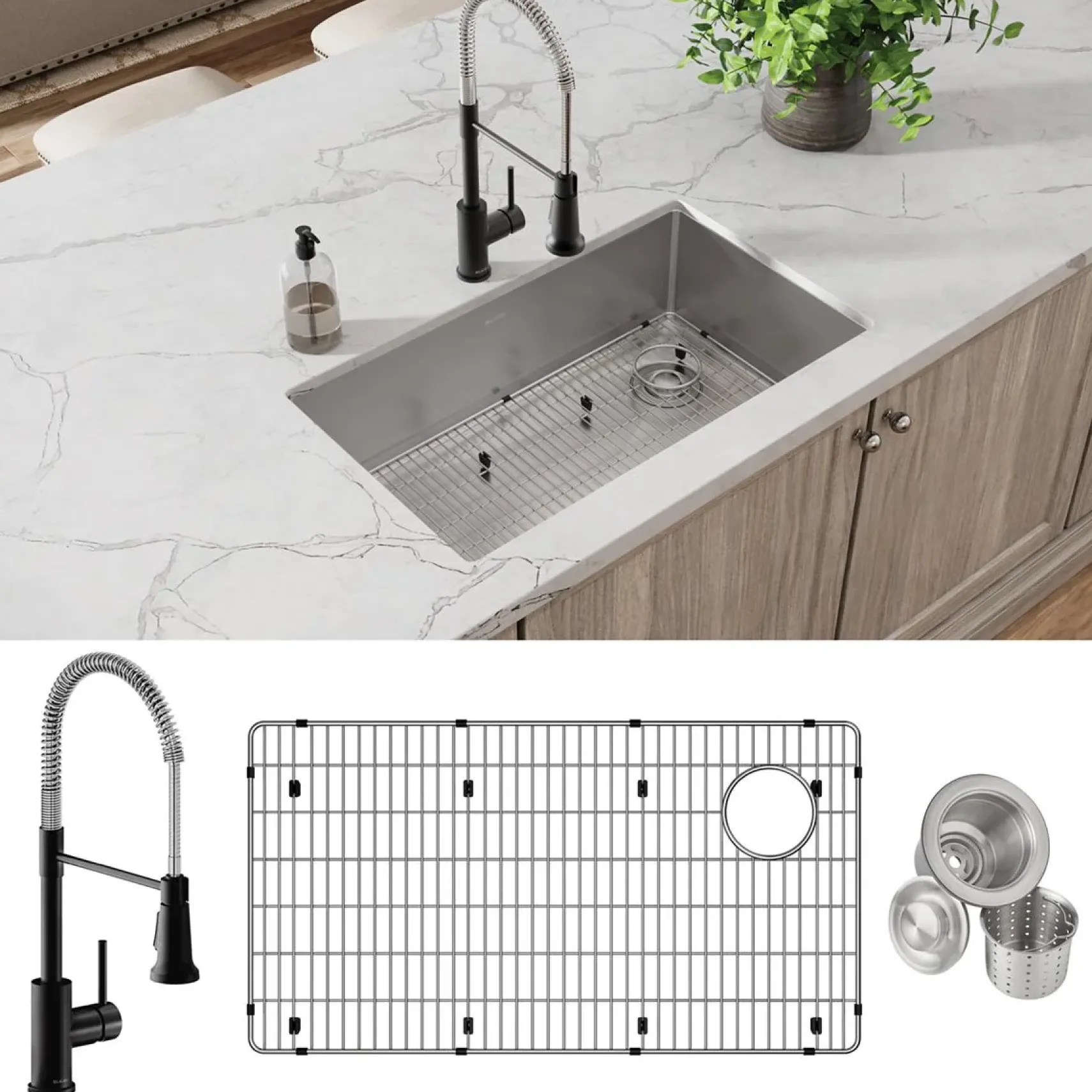 Elkay Crosstown 32" Undermount Stainless Steel Kitchen Sink with Faucet, Polished Satin, 18 Gauge, ECTRU30179RTFBC