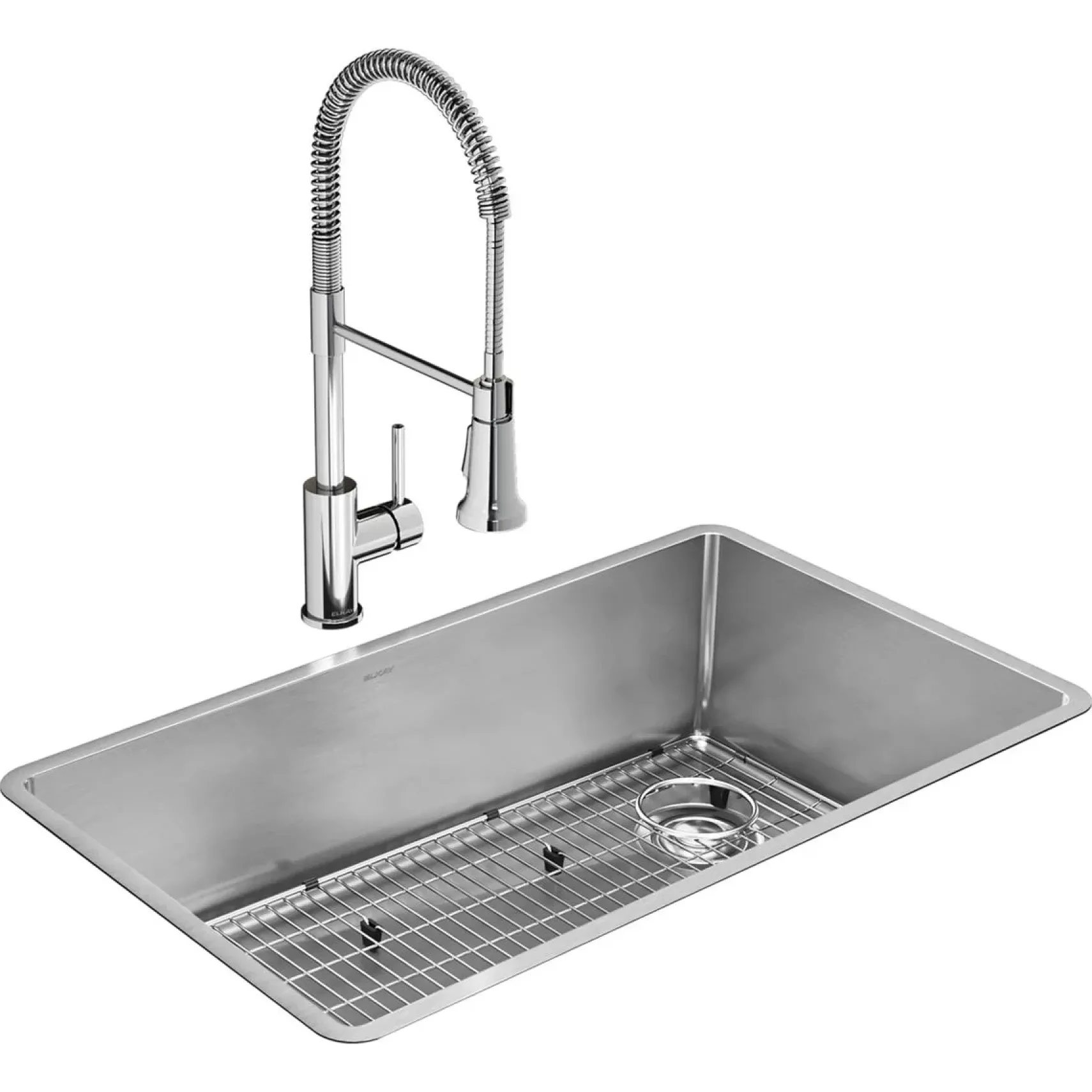 Elkay Crosstown 32" Undermount Stainless Steel Kitchen Sink Kit with Faucet, Polished Satin, 1 Faucet Hole, ECTRU30179RTFC