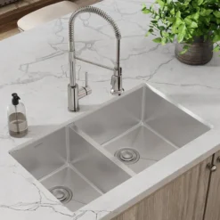 Elkay Crosstown 32" Undermount Stainless Steel Kitchen Sink with Faucet, 40/60 Double Bowl, Polished Satin, 18 Gauge, ECTRU32179LTFCC