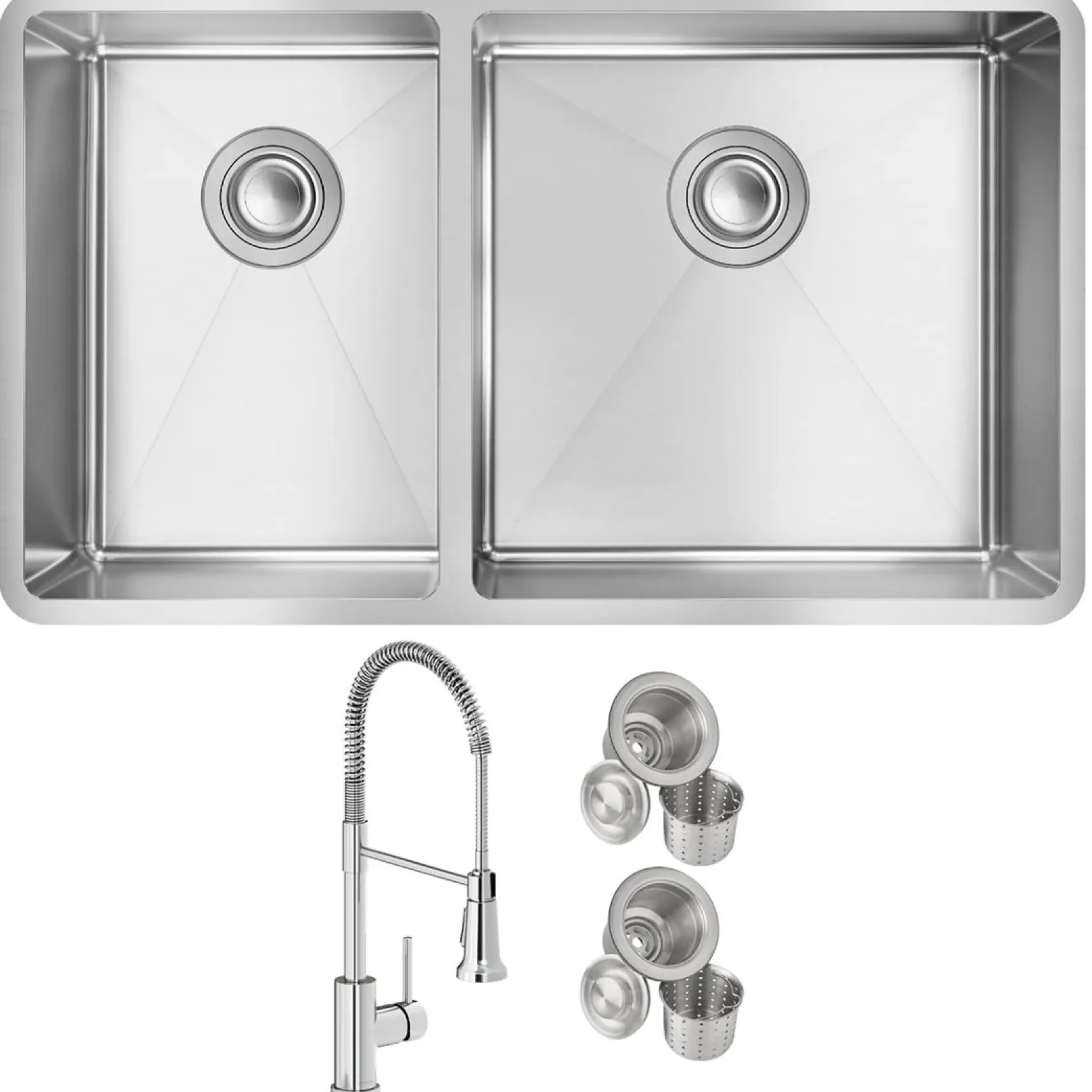 Elkay Crosstown 32" Undermount Stainless Steel Kitchen Sink with Faucet, 40/60 Double Bowl, Polished Satin, 18 Gauge, ECTRU32179LTFCC