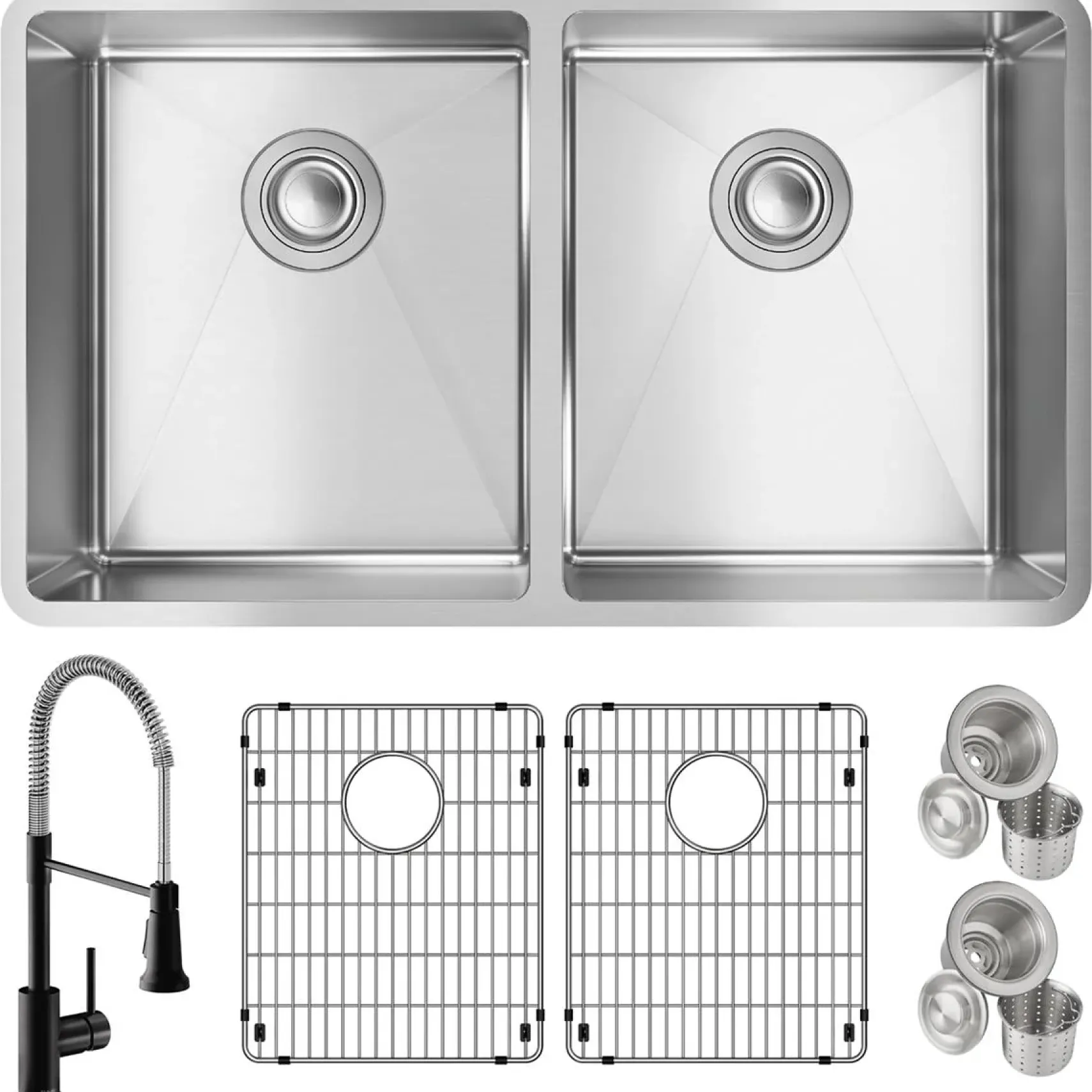 Elkay Crosstown 32" Undermount Stainless Steel Kitchen Sink with Faucet, 50/50 Double Bowl, Polished Satin, 18 Gauge, ECTRU31179TFMBC