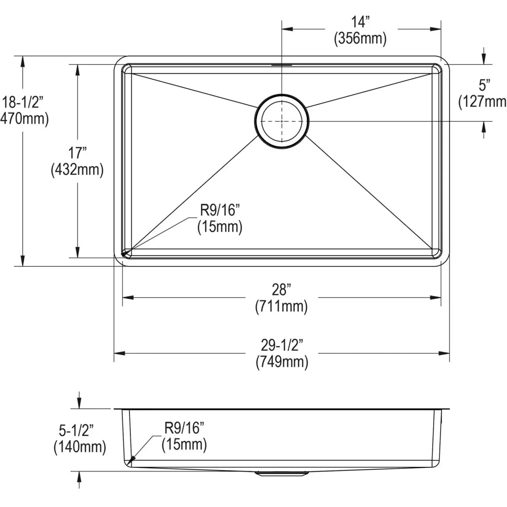 Elkay Crosstown 30" Undermount Stainless Steel ADA Kitchen Sink, Polished Satin, 18 Gauge, ECTRUAD281755