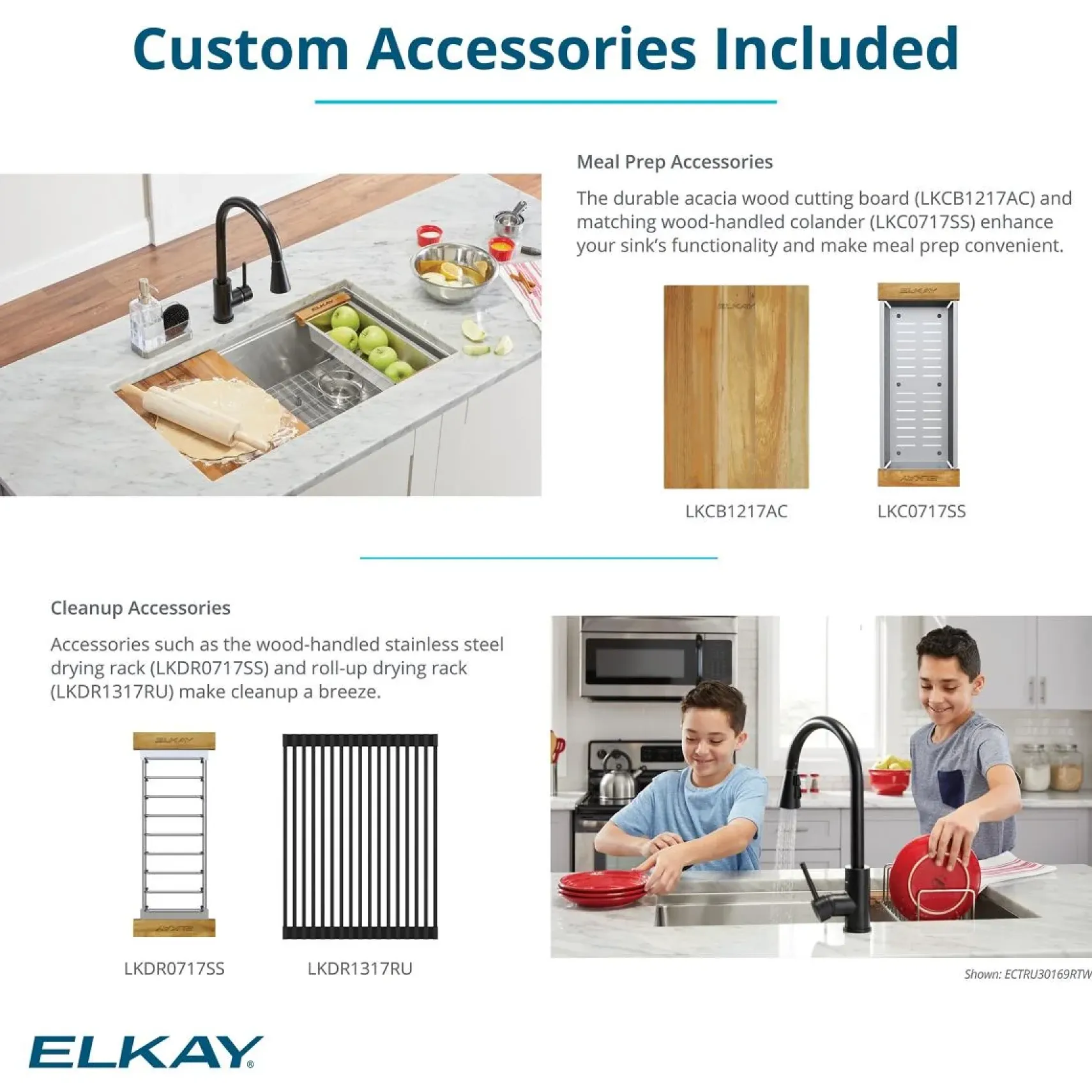Elkay Crosstown 26" Undermount Stainless Steel Workstation Kitchen Sink Kit with Accessories, Polished Satin, 18 Gauge, ECTRU24169RTWC
