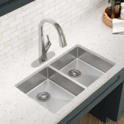 Elkay Crosstown 32" Undermount Stainless Steel ADA Kitchen Sink, 50/50 Double Bowl, Polished Satin, 18 Gauge, ECTRUAD311755