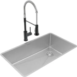 Elkay Crosstown 32" Undermount Stainless Steel Kitchen Sink with Faucet, Polished Satin, 18 Gauge, ECTRU30179RTFMC