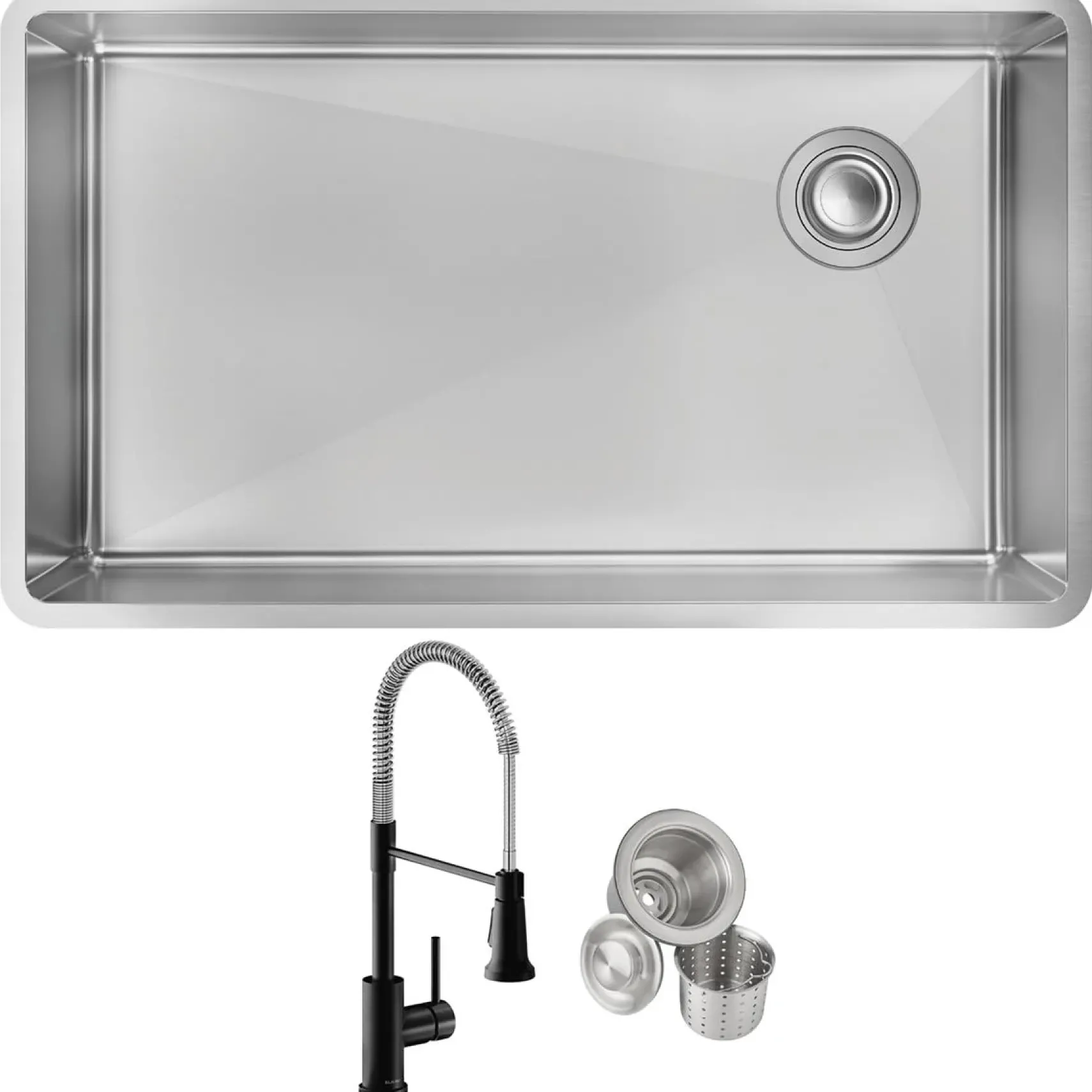 Elkay Crosstown 32" Undermount Stainless Steel Kitchen Sink with Faucet, Polished Satin, 18 Gauge, ECTRU30179RTFMC