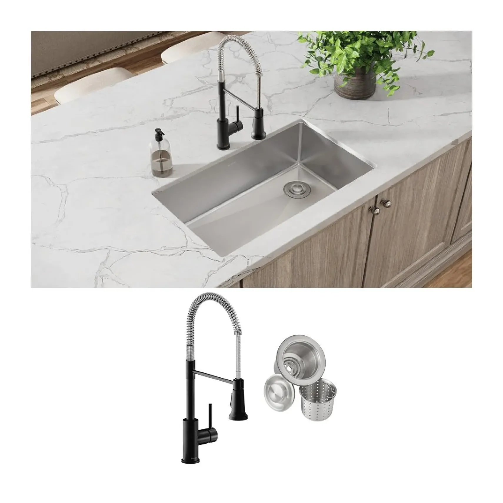 Elkay Crosstown 32" Undermount Stainless Steel Kitchen Sink with Faucet, Polished Satin, 18 Gauge, ECTRU30179RTFMC