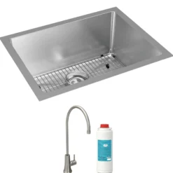 Elkay Crosstown 24" Undermount Stainless Steel Kitchen Sink Kit with Faucet, 16 Gauge, EFRU211510TFG