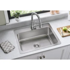Elkay Dayton 27" Stainless Steel Kitchen Sink, 18 Gauge, Elite Satin, 1 Faucet Hole, DSESR127221