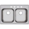 Elkay Dayton 33" Stainless Steel Kitchen Sink, 50/50 Double Bowl, Satin, 4 Faucet Hole, GE233224