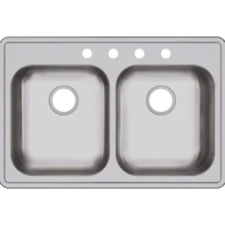 Elkay Dayton 33" Stainless Steel Kitchen Sink, 50/50 Double Bowl, Satin, 4 Faucet Hole, GE233224