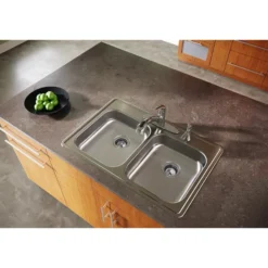Elkay Dayton 33" Stainless Steel Kitchen Sink, 50/50 Double Bowl, Satin, 4 Faucet Hole, GE233224