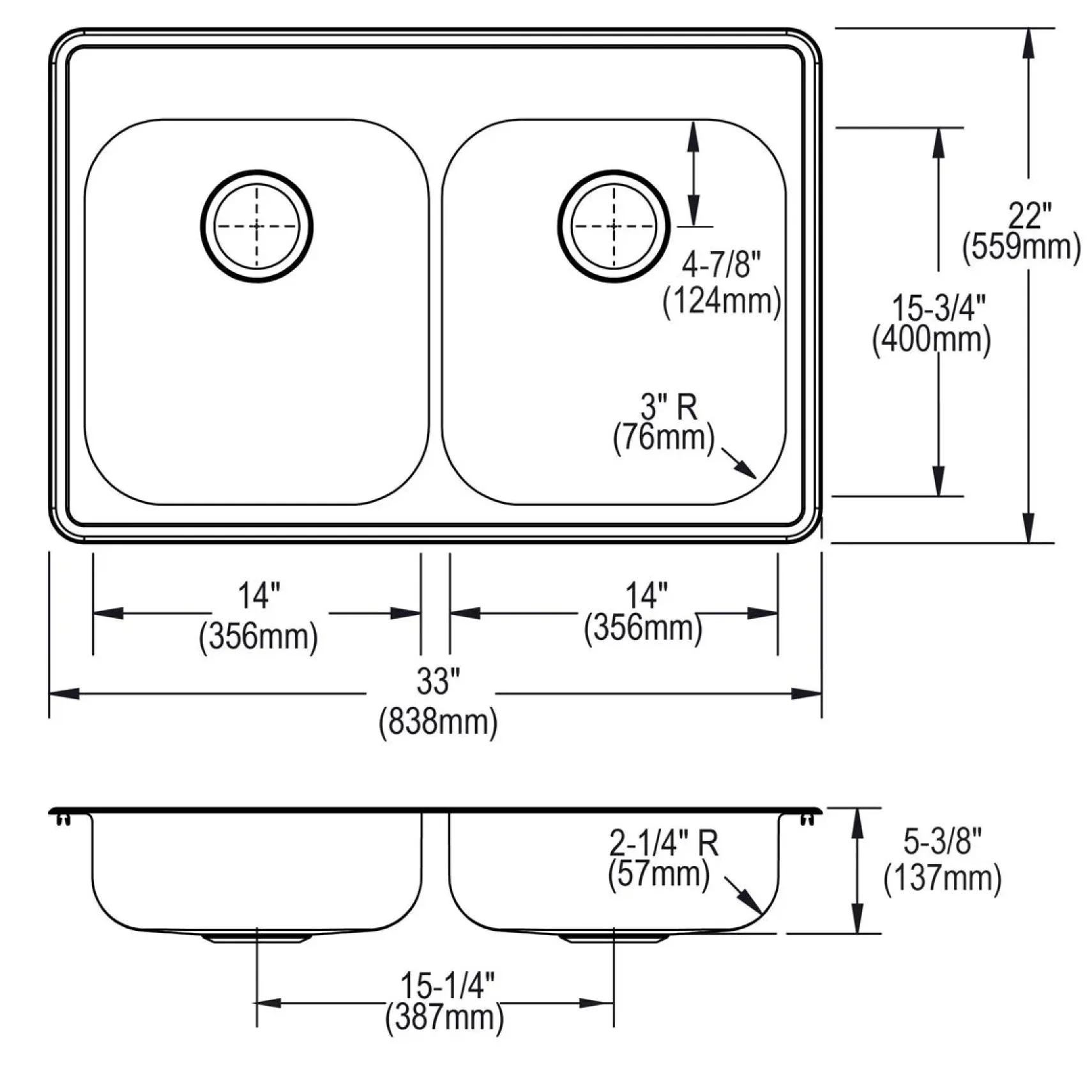 Elkay Dayton 33" Stainless Steel Kitchen Sink, 50/50 Double Bowl, Satin, 4 Faucet Hole, GE233224