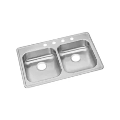 Elkay Dayton 33" Stainless Steel Kitchen Sink, 50/50 Double Bowl, Satin, 2 Faucet Hole, GE233222