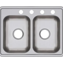 Elkay Dayton 25" Stainless Steel Kitchen Sink, 50/50 Double Bowl, Satin, 4 Faucet Hole, D225194