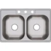Elkay Dayton 33" Stainless Steel Kitchen Sink, 50/50 Double Bowl, Satin, 3 Faucet Hole, D233213