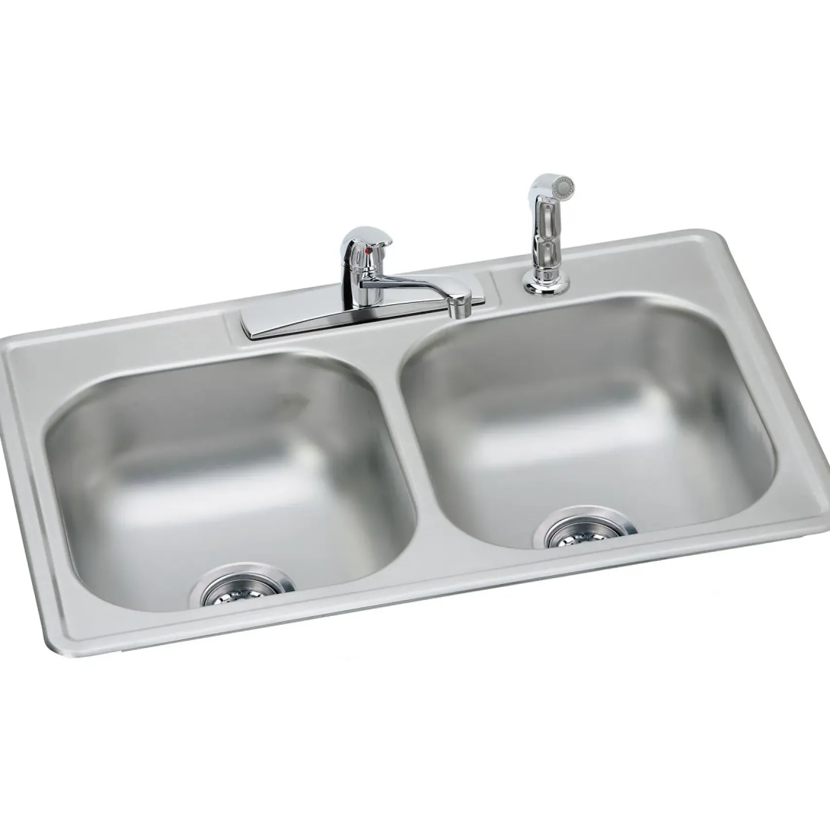 Elkay Dayton 33" Stainless Steel Kitchen Sink, 50/50 Double Bowl, Sink Kit, Satin, 4 Faucet Hole, DD233224DF